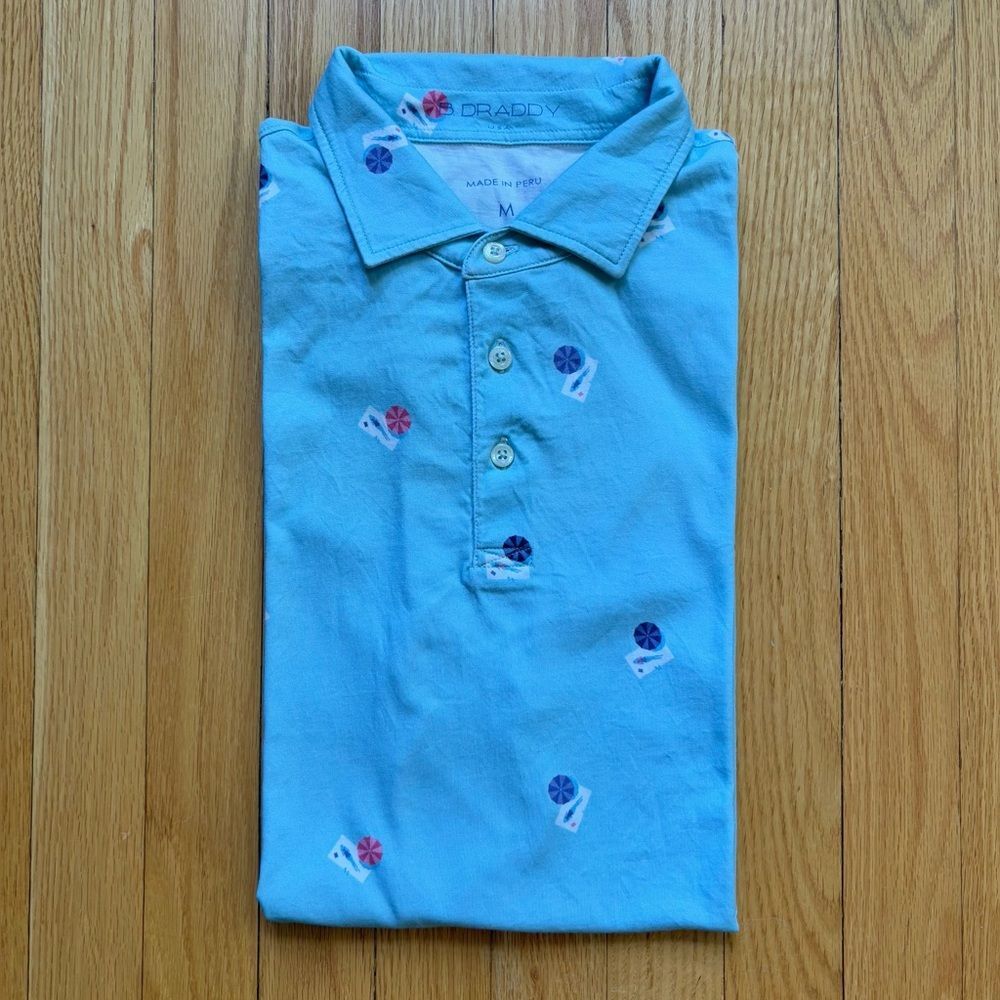 B. Draddy Mens Short Sleeve Polo Shirt Pima Cotton Medium Blue Unique Pattern